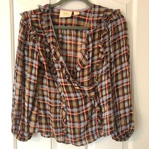 Anthropologie Maeve Laila Plaid Ruffle Blouse